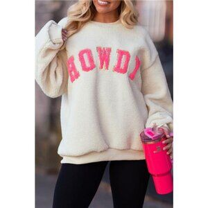 HOWDY Patched Round Neck Sherpa Sweatshirt